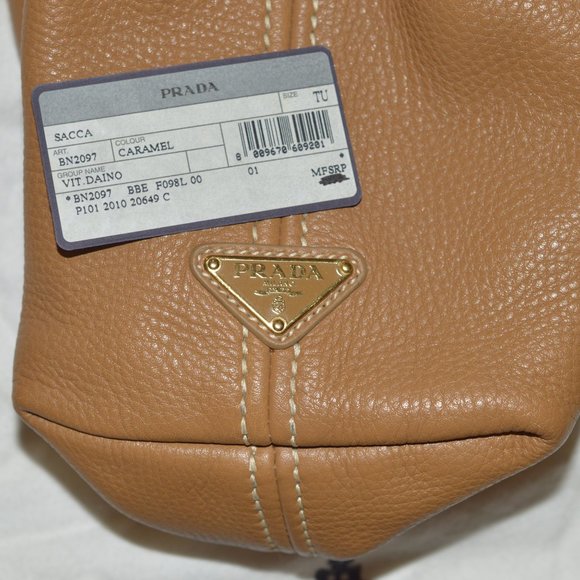Prada Vitello Daino BN2097 Logo Signature Tan Leather shoulder Bag Gold Brass - Picture 6 of 15